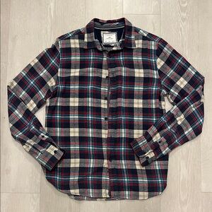 Men's Classic Plaid Button-Down Shirt - Navy, Red, and Cream